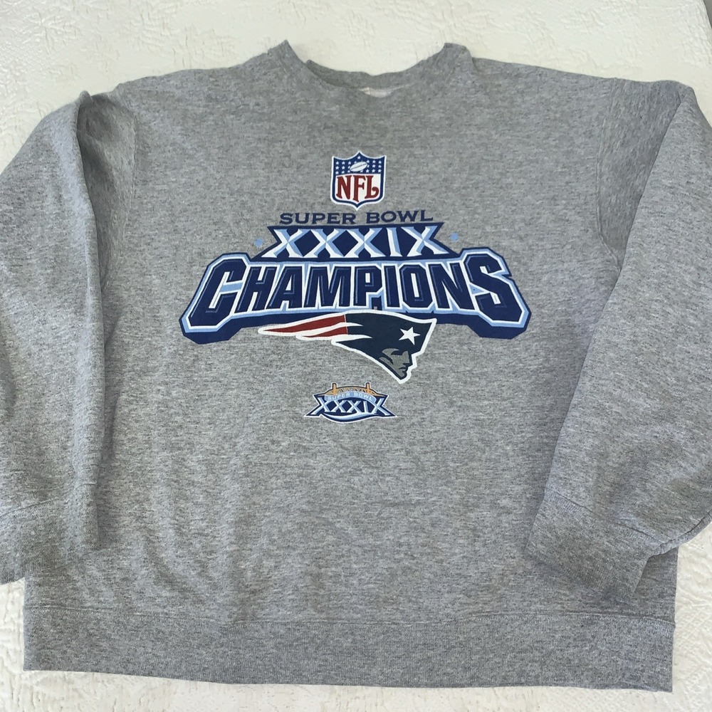 Super Bowl 39 XXXIX Gray Sweatshirt‎ Vintage Patriots Eagles NFL Size L